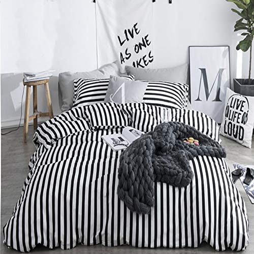CLOTHKNOW Striped Comforter Set Queen Black and White Bedding Sets Full ...
